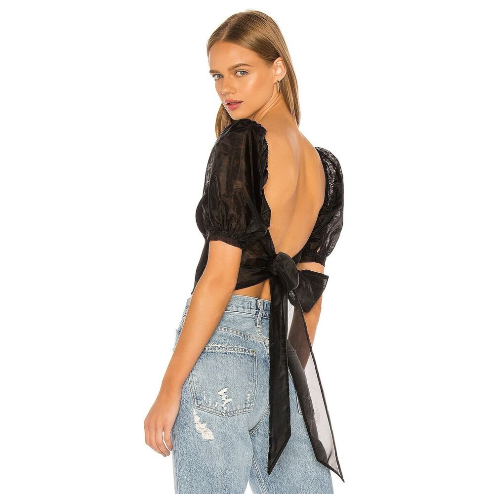 Lovers & Friends Sofi Top Blouse Sheer Sweetheart bow Black Size Medium NEW - Picture 2 of 7